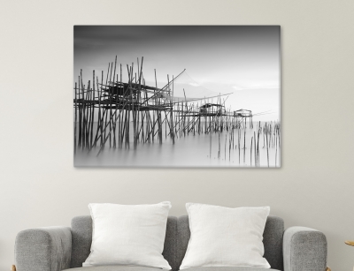 Black and White Dock- Framed Canvas
