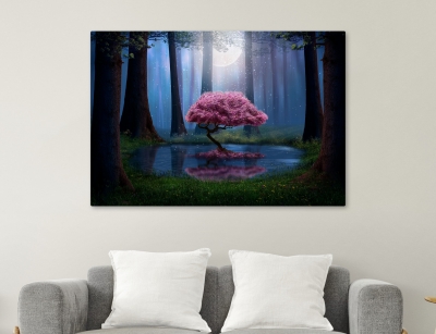 Pink tree in Forest - Framed Canvas