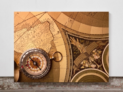 Compass and old map - Framed Canvas