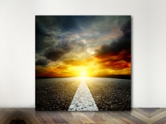 Road and Sunset - Framed Canvas