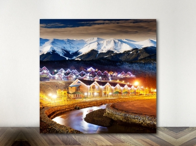 Night Scenery snowy mountain - Framed Canvas
