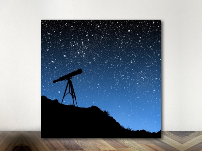 Telescope, Stary Sky  - Framed Canvas